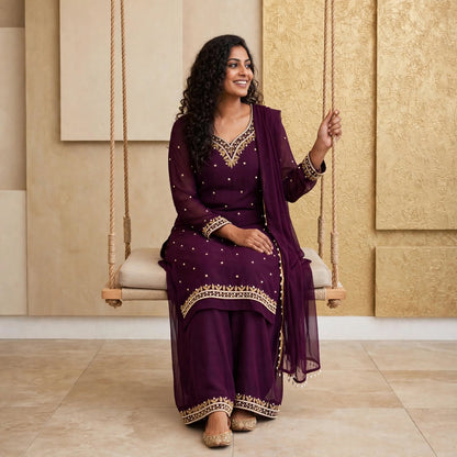 Manually stitched Midnight Grape Kurta