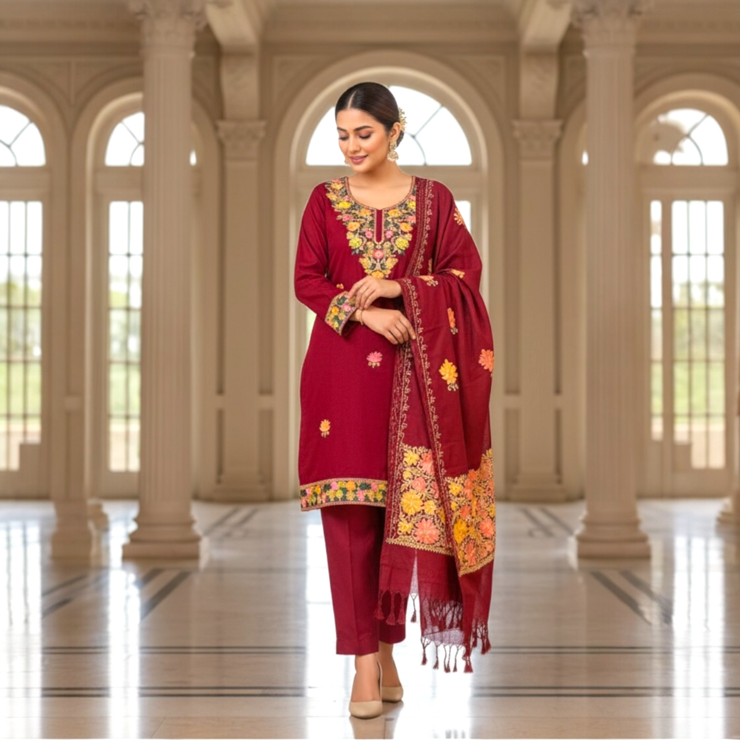 Customized embroidered winter kurta set