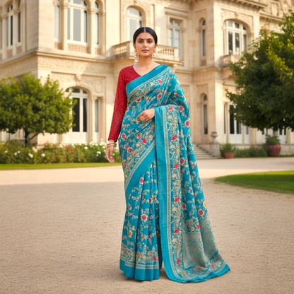 Lightweight floral print saree only