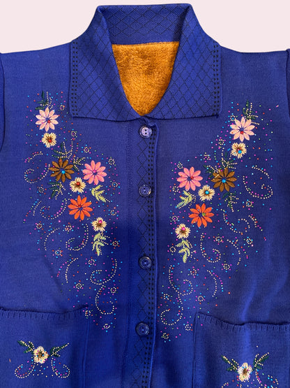Lapel embroidered cardigan sweater