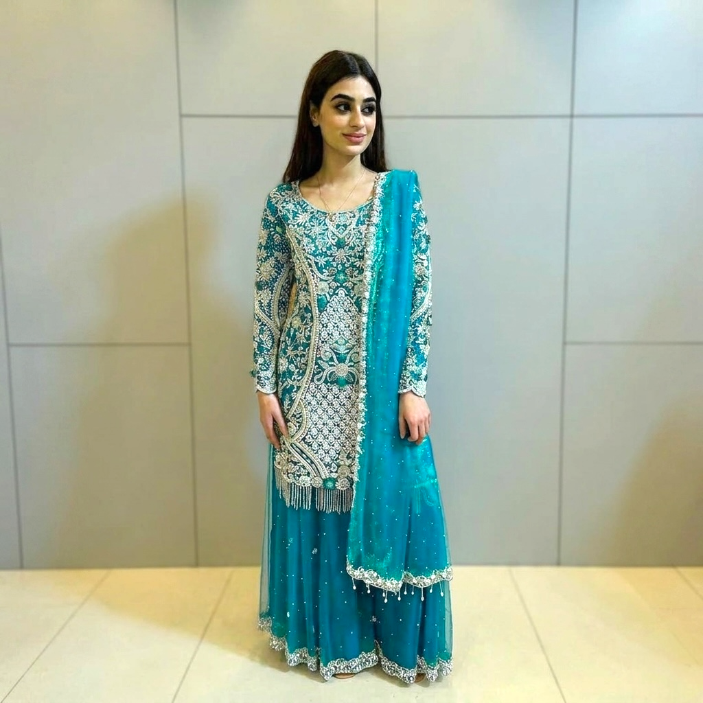Heavy Embroidered and Stone Handwork Palazzo Suit Set