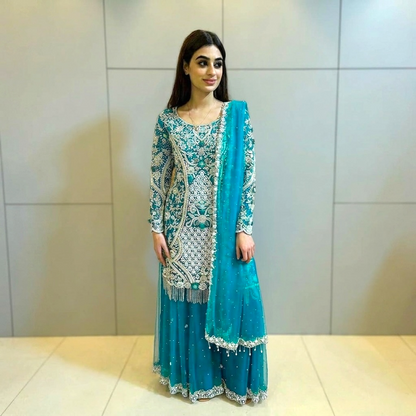 Heavy Embroidered and Stone Handwork Palazzo Suit Set