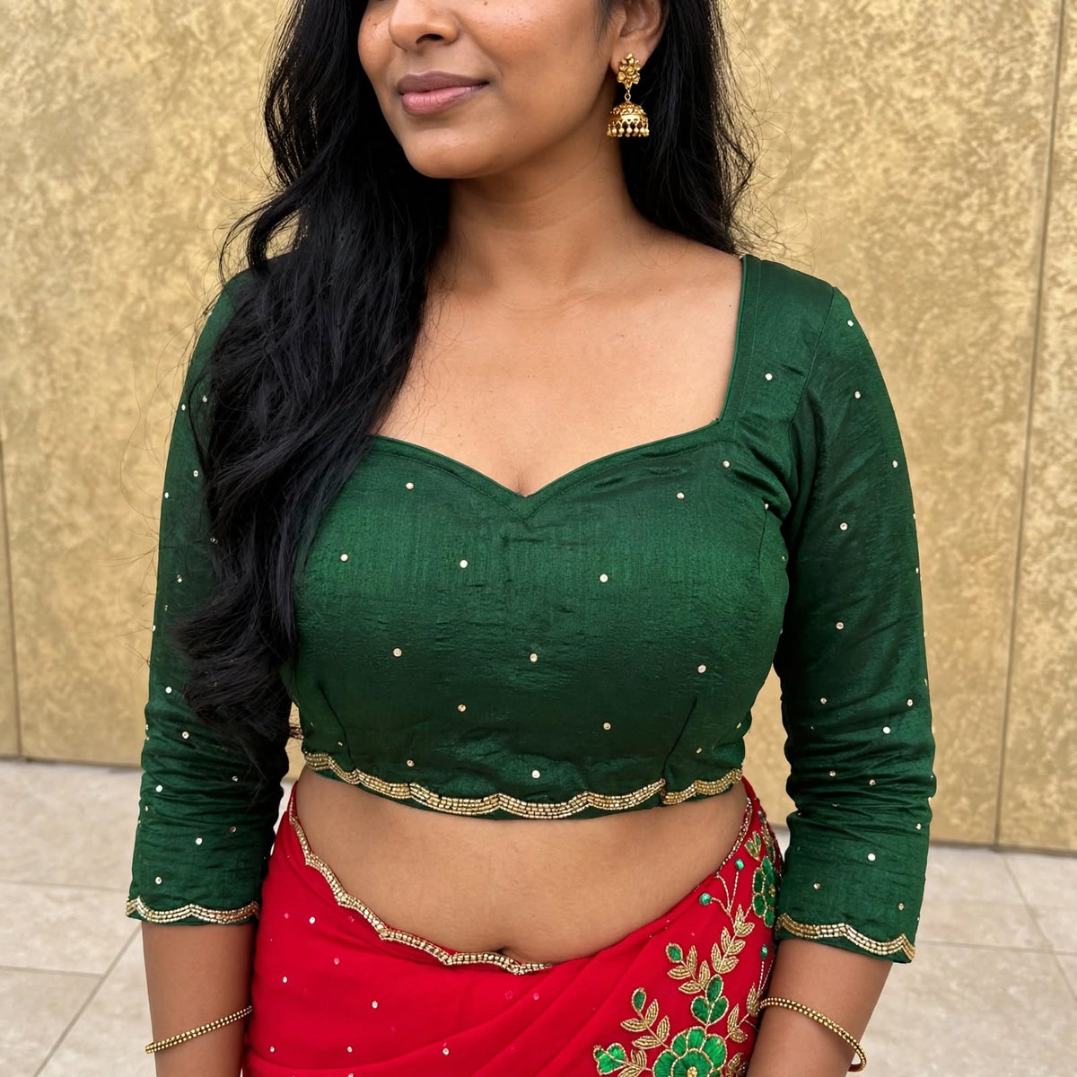 Manually stitched sequins floral saree and blouse set.