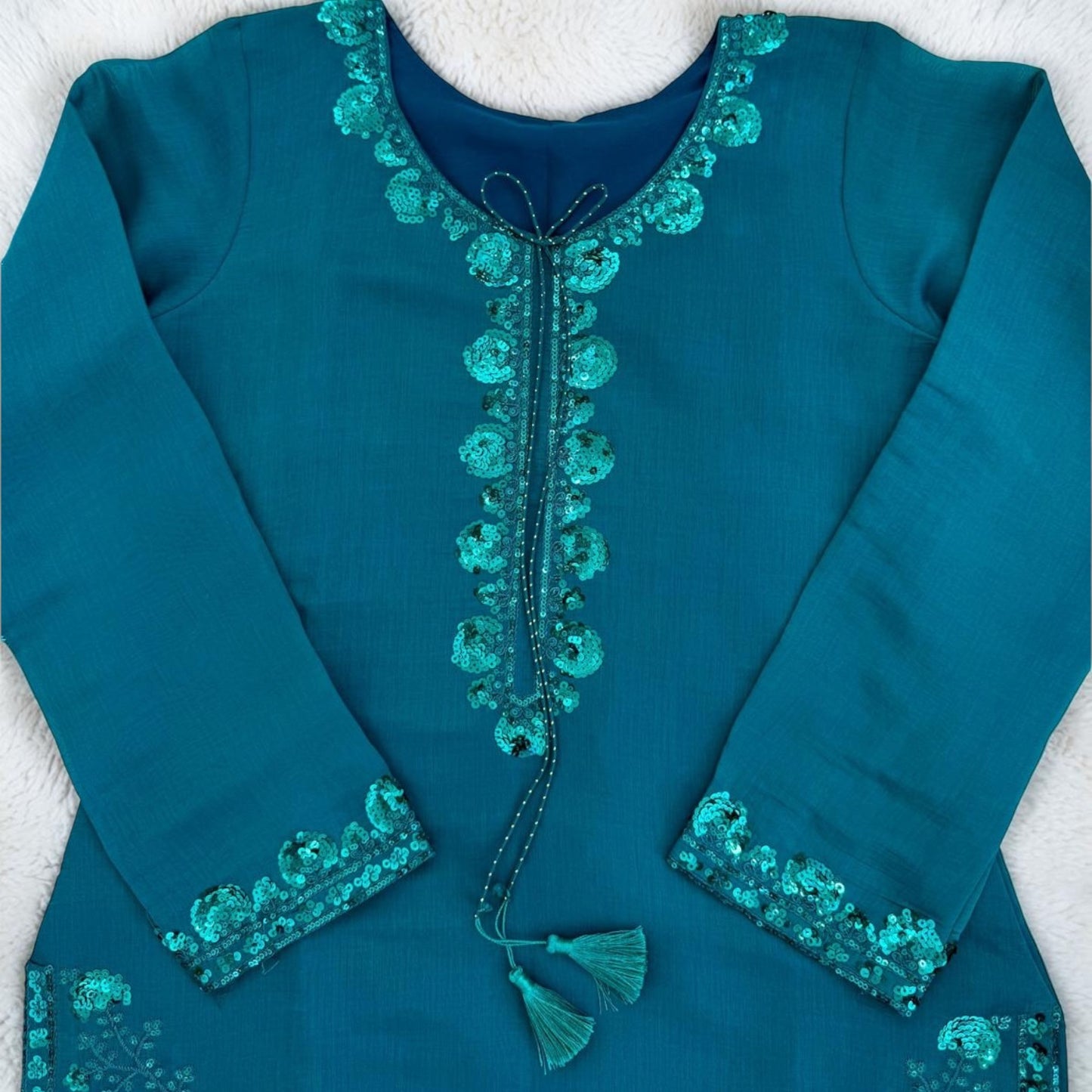 Embroidered Suit Set with Farshi Plazo & Jacquard Dupatta