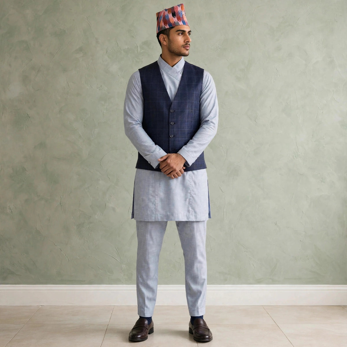Elastic-waist Daura suruwal gorkhali ethnic suit/Coats and hat not included