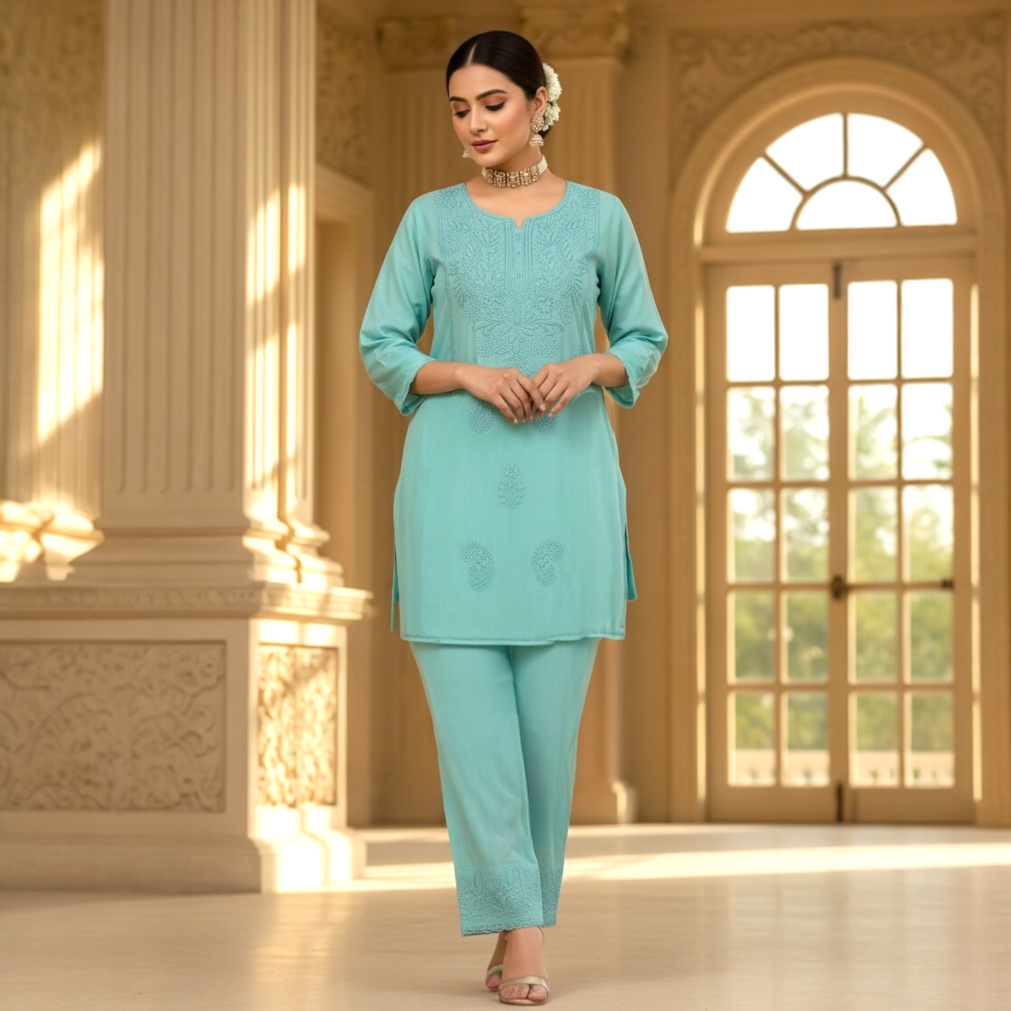 Chikankari stitched co-ord set