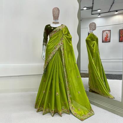 Sequin embroidered designer saree set