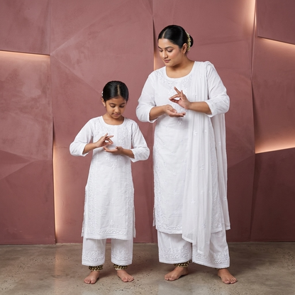 Plus and regular size chikankari palazzo kurta set