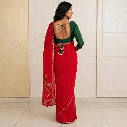 Manually stitched sequins floral saree and blouse set.