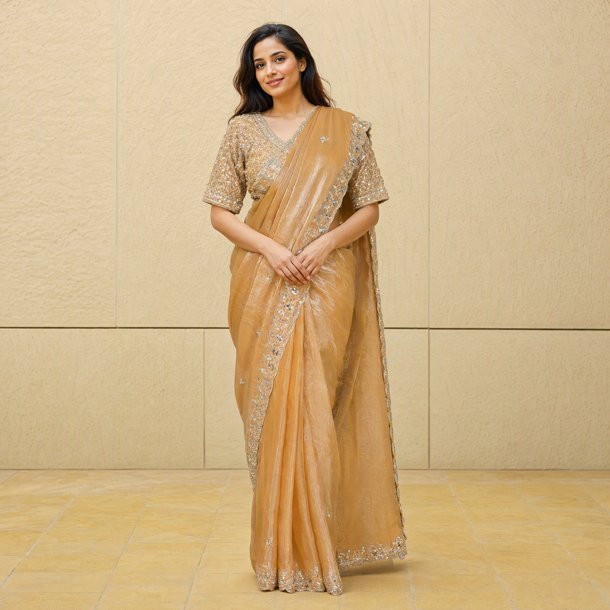Ready to wear sequined saree and blouse set