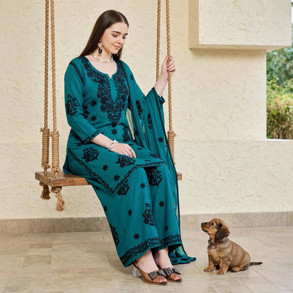 Noir Flora Chikankari Style Palazzo Set
