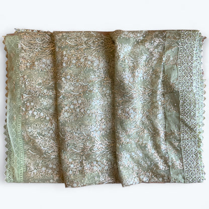 Net saree and blouse set with glitter and thread work